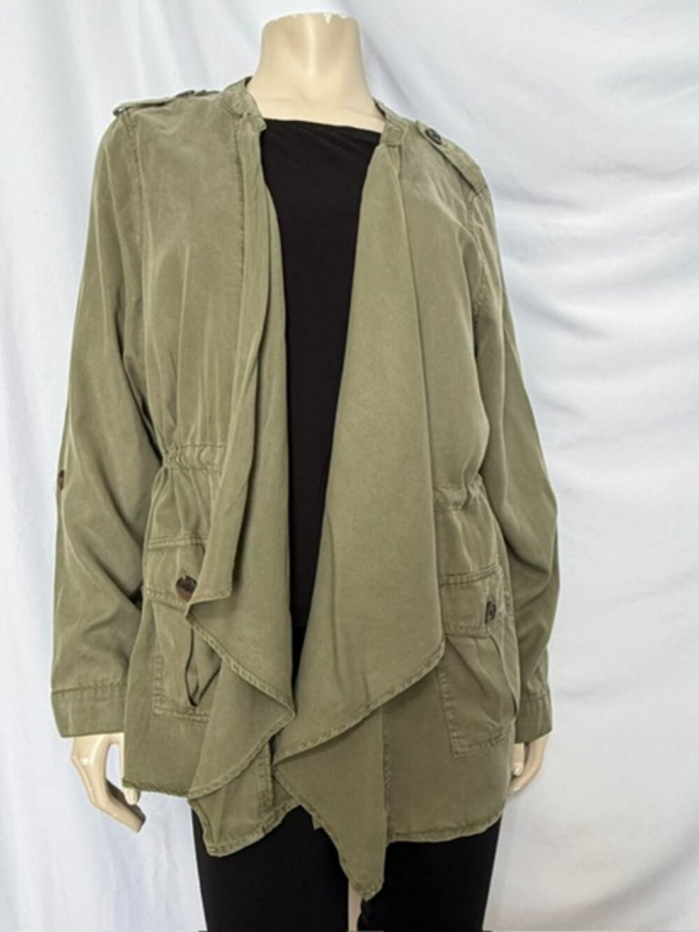 Knox Rose Women's Olive Green Drape Cargo Utility Jacket Size XXL NWT